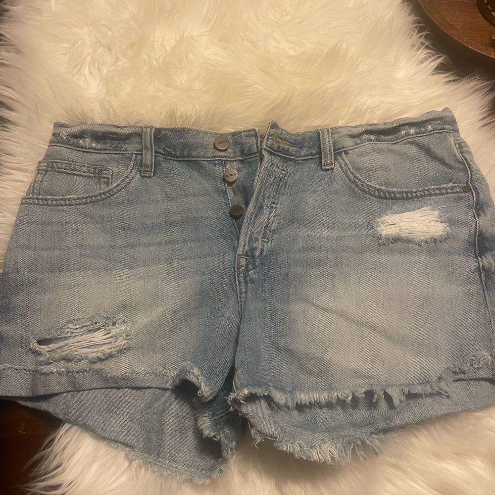 Gently used, distressed denim shorts